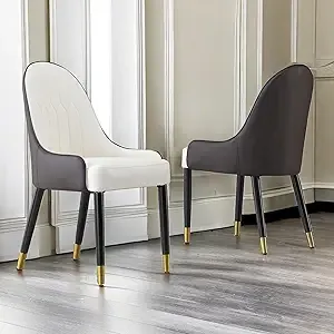 كرسي طاولة طعام عصري من الجلد مع أرجل معدنية