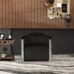 كرسي مفرد بتصميم حديث من المعدن والجلد الفاخر