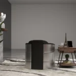 كرسي مفرد بتصميم حديث من المعدن والجلد الفاخر