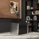 كرسي مفرد بتصميم حديث من المعدن والجلد الفاخر