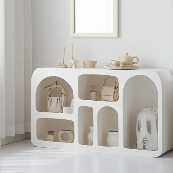 طاولة كونسول بتصميم مبدع مع أرفف مقوسة