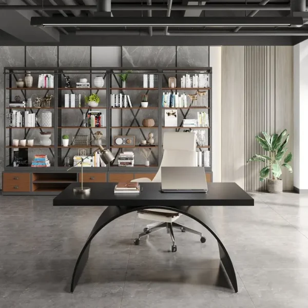 طاولة مكتب بشكل مستطيل مع قاعدة منحنية