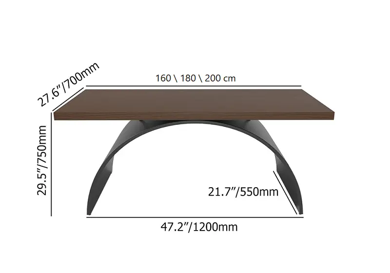 طاولة مكتب بشكل مستطيل مع قاعدة منحنية