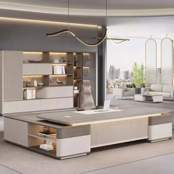 مكتب حديث بتصميم فاخر مع خزانة