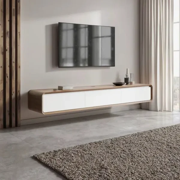 طاولة تلفاز بتصميم معلق بالجدار