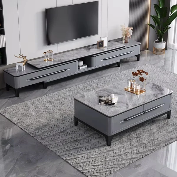 طقم طاولة قهوة مع تلفاز بتصميم مودرن