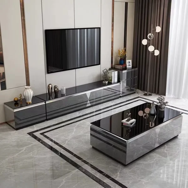 طقم طاولة قهوة مع تلفاز بتصميم انيق