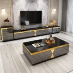 طقم طاولة قهوة مع تلفاز بتصميم انيق