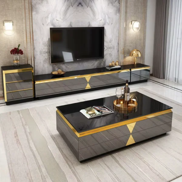 طقم طاولة قهوة مع تلفاز بتصميم انيق