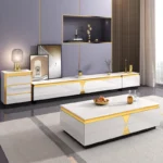 طقم طاولة قهوة مع تلفاز بتصميم انيق
