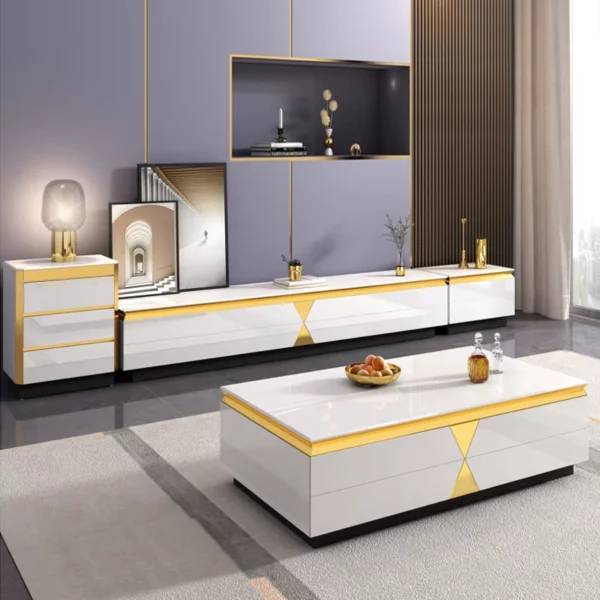طقم طاولة قهوة مع تلفاز بتصميم انيق