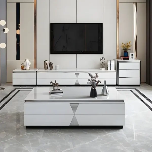 طقم طاولة قهوة مع تلفاز بتصميم انيق