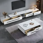 طقم طاولة قهوة مع تلفاز بتصميم مودرن