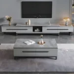 طقم طاولة قهوة مع تلفاز بتصميم مودرن