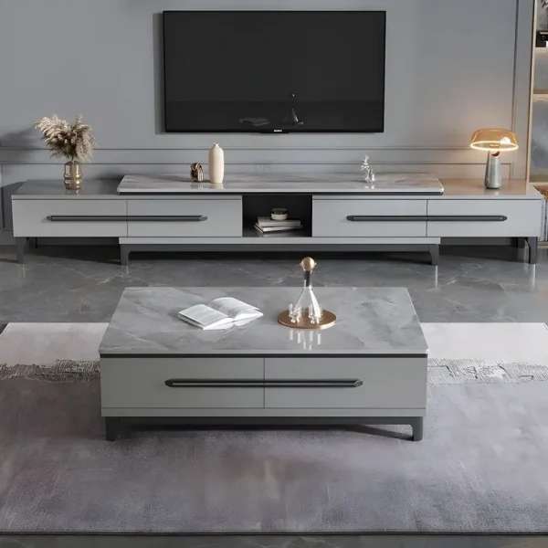 طقم طاولة قهوة مع تلفاز بتصميم مودرن