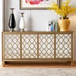 بوفيه تخزين بأبواب مرايا وتصميم هندسي أنيق