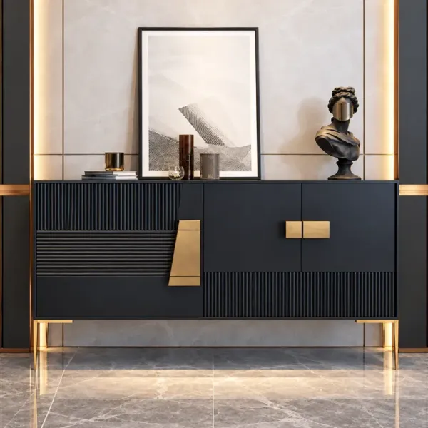 بوفيه مودرن أسود فاخر بتصميم هندسي